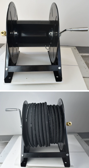 Reel Oil - 手動式高圧ホースリール 40-75m 大口径 潤滑油、架台洗浄、空気圧工具用、スチールアクスル